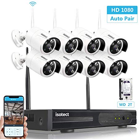 [Full HD] Best Wireless Security Camera System, Isotect 8CH 1080P CCTV Surveillance System WiFi NVR Kits, 8pcs 1080P Security Cameras Wireless Outdoor,Motion Detection Remote View, 2TB Hard Drive
