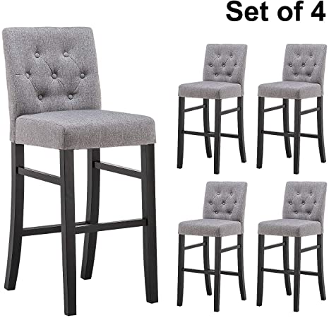 YEEFY 30" Button-Tufted Fabric Barstools Dining High Bar Height Side Chairs, Set of 4 (Gray)