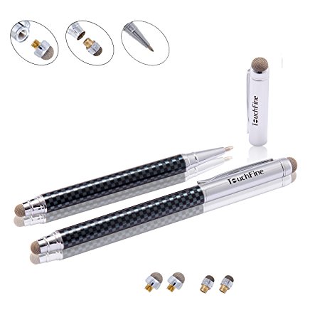 Stylus,TouchFine(TM) 2pcs 3-in-1 Replaceable Micro-Fiber Tip Stylus Pen for All Capacitive Touch Screen Smartphones,Tablets PC(Extra 4 Micro Fiber Tips) With Gift Box-Alternating Grid/Blackish Green