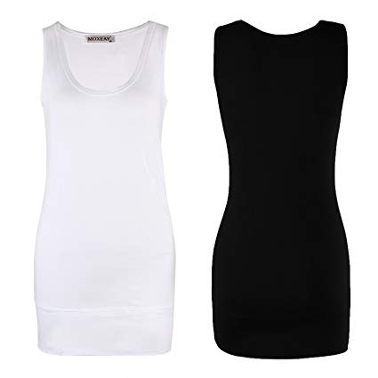 Moxeay Women Scoop Neck Cotton Extra Long Tank Top Vest