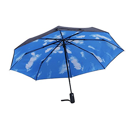 Umbrella Windproof To 65 MPH - Auto Open & Close - Compact Umbrella Black Sky Blue Color