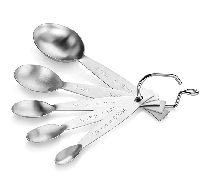 New Star Foodservice 43129 Stainless Steel 18/8 Measuring Spoons (Set of 5), Silver