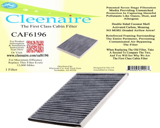 Cleenaire CAF6196 The Most Advanced Protection Against Bacteria Dust Viruses Allergens Gases Odors, Cabin Air Filter For Ford Focus, Escape, CMAX, Transit, and MKC