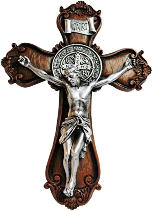 Christian Brands St. Benedict Wood Look Catholic Wall Crucifix