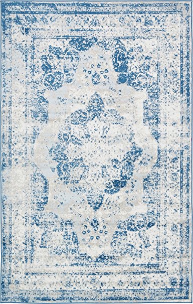 Traditional Persian Vintage Design Rug Blue Rug 4' 11 x 8' FT (244cm x 152cm) Sofia Area Rug Inspired Overdyed Distressed Fancy