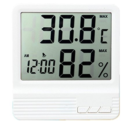 Indoor Digital Thermometer Hygrometer, Tumao Multifunction Battery Powered Wireless LCD Digital Humidity   Temperature Measurement Meter (°C/°F) Min/Max Records with Time/Date/Alarm Clock for Cars, Home, Office [Battery Included]