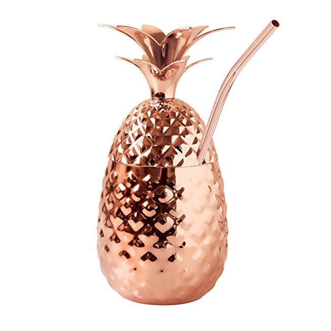 Oggi 9013.12 Pineapple Cup with Straw, 12 oz, Copper