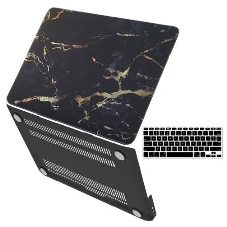 iBenzer - 2 in 1 Macbook Pro 13" Soft-Skin Plastic Hard Case Cover & Keyboard Cover for Macbook Pro 13" with CD-ROM (A1278), Black Marble MPD13MBBK 1