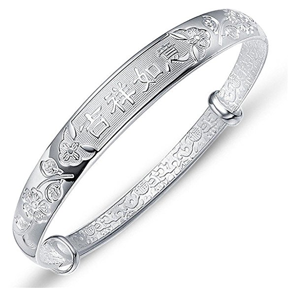 Merdia S999 Sterling Sliver Adjustable Chinese Style Lucky Bracelet with a Free Gift Box