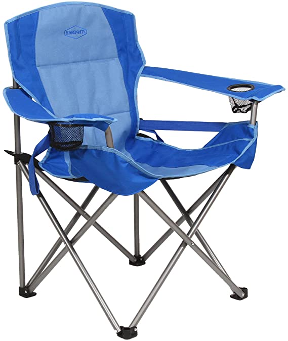 Kamp-Rite KAMPCC016 Outdoor Camping Folding Chair with Lumbar Support & Cupholders, 2 Tone Blue