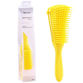 Messen Detangling Brush for Natural Black Hair Detangler for Afro America Textured 3a to 4c Kinky Curly Wavy Eliminate Knots While Exfoliating Your Scalp and Stimulate Blood Circulation (Yellow)