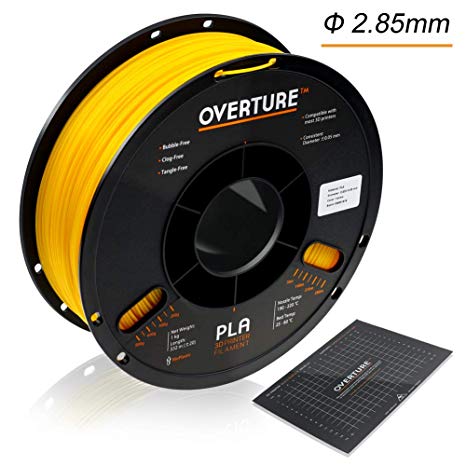 Overture PLA 3D Printer Filament 1-Pack Yellow 2.85 1kg x 1