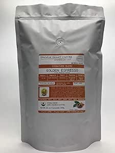 2-pound Golden Espresso (Fresh Roasted Coffee) signature gold cup blend roasted-to-order daily full city roast whole bean we can grind, provide lighter or darker roast upon request message at checkout