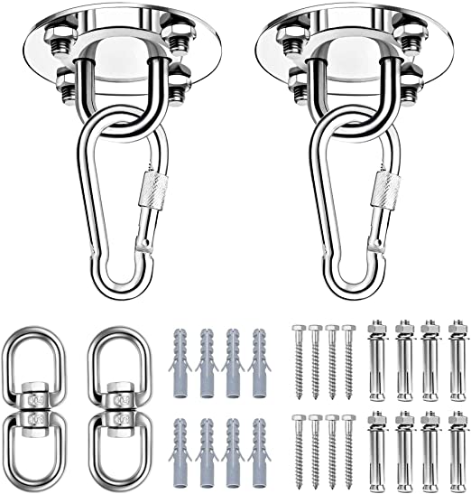 Heavy Duty Swing Hangers,Hammock Hanging Kit,2 Pack 304 Stainless Steel 360°Rotate Swing Hooks Suspension Hooks Sets for Wooden Concrete Porch Yoga Seat Trapeze Hanging Snap Hooks Indoor Outdoor