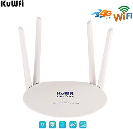 4G Modem Router, 300Mbps Unlocked 4G CPE Router with SIM Card Slot and Powerful 4pcs Non-Detachable Antenna WiFi Hotspot Cat4 150Mbps Share 32 Users Support Work with 3/EE/O2/Vodafone etc SIM Card