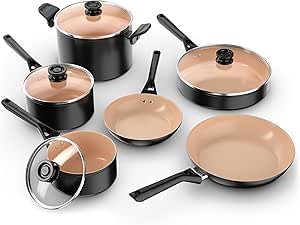 Ninja Pots and Pans Set Non Stick | Extended Life Select Ceramic Cookware Set | 10-Piece Nonstick | PFOA Free | Oven Safe to 350°F | Induction Compatible | CK89010BF