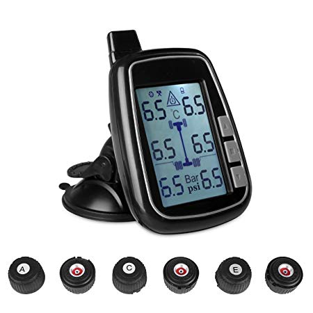 B-Qtech Tire Pressure Monitoring System Wireless TPMS with 6 Transmitters Sensors for RVs, MotorHomes, 5th Wheels, Motor Coaches and Trailers