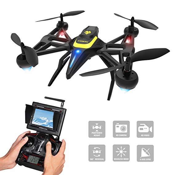 Tomzon F185DH Drone with Camera & Screen, New Generation FPV RC Quadcopter with Altitude Hold Function, Headless Mode, 2MP HD Camera and 5.8Ghz FPV LCD Screen Monitor (Black)