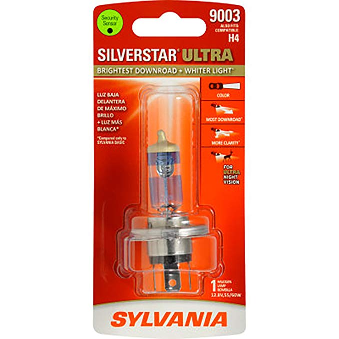 SYLVANIA - 9003 SilverStar Ultra - High Performance Halogen Headlight Bulb, High Beam, Low Beam and Fog Replacement Bulb, Brightest Downroad with Whiter Light, Tri-Band Technology (Contains 1 Bulb)