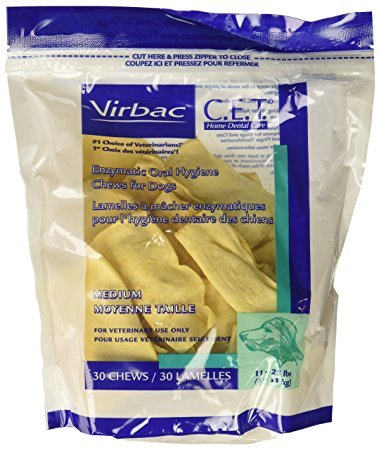 C.E.T. Enzymatic Oral Hygiene Chews for Medium Dogs, 30 Chews (1 Bag) by Virbac