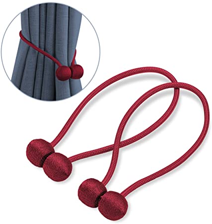 BCELIFE Curtain Tiebacks Magnetic,Handmade Drape Tie Backs Drapery Rope Holdbacks/Holder for Home and Office Decoration,Set of 2(Purple (Jujube Red …)