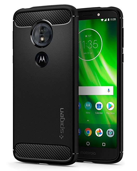 Moto G6 Play Case Spigen Rugged Armor - Flexible and Durable Shock Absorption with Carbon Fiber Design for Moto G6 Play (2018) - Black