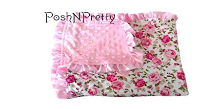 Soft and Cozy Large Minky blanket - Floral Roses with Satin Trim