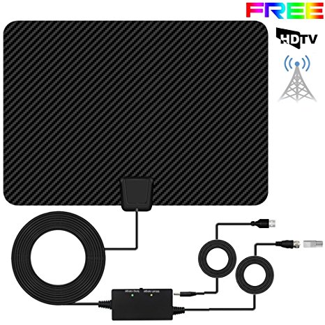 Indoor HDTV Aerial, XBoze HD Digital Aerial Paper Thin HDTV Antenna, 50  Miles Range Freeview Indoor TV Aerial with 16.5FT Long Cable, Advanced Amplifier Booster for Digital and Analog TV Signals (Black)