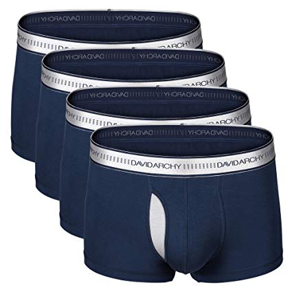 David Archy Men's 4 Pack Bamboo Rayon Underwear Ultra Soft Breathable Trunks with Fly
