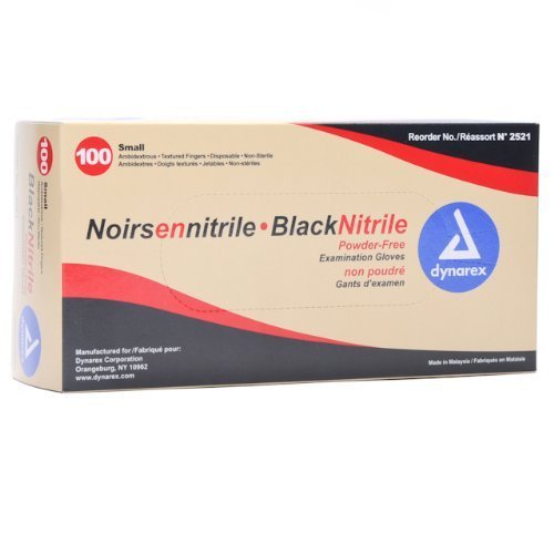 Dynarex D2521CS Nitrile Exam Gloves, Small, Black (Pack of 10)