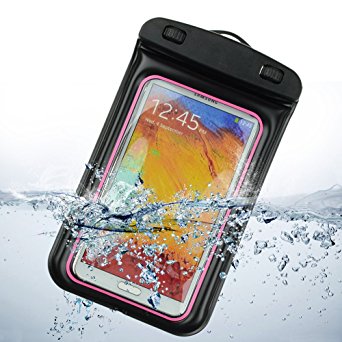 SumacLife Waterproof Pouch Case for Samsung Galaxy Note 3 / Samsung Galaxy Note 2 / Galaxy S4 / HTC One M7 / LG G2 (Pink and Black)