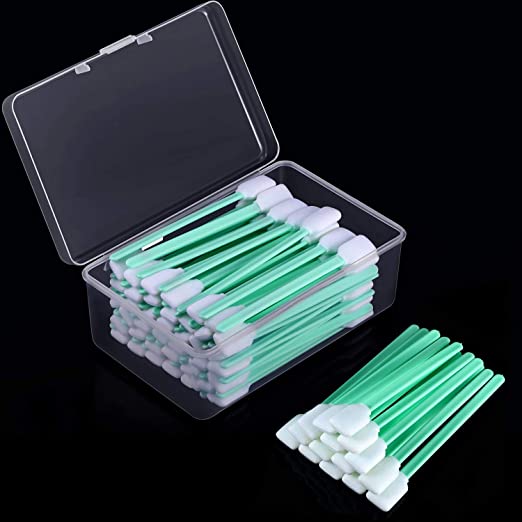 Square Rectangle Swabs 5.11 Inch Foam Tip Cleaning Swab Sticks 100 Pieces Detailing Swabs for Solvent Format Inkjet Printer Automotive Optical Equipment with 1 Piece Storage Box