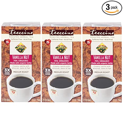 Teeccino Herbal Tea – Vanilla Nut – Roasted Chicory Tea, Prebiotic, Caffeine Free, Acid Free, 25 Tea Bags