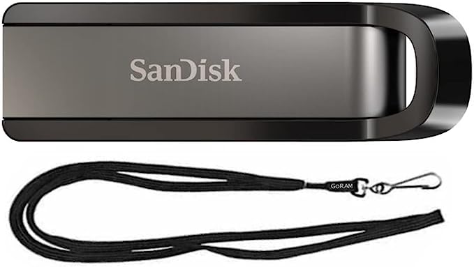 SanDisk 128GB Extreme USB 3.2 Flash Drive 400MB/s for Computer, PC, Laptop (SDCZ810-128G) Bundle with (1) GoRAM Black Lanyard (128GB, 1 Pack)