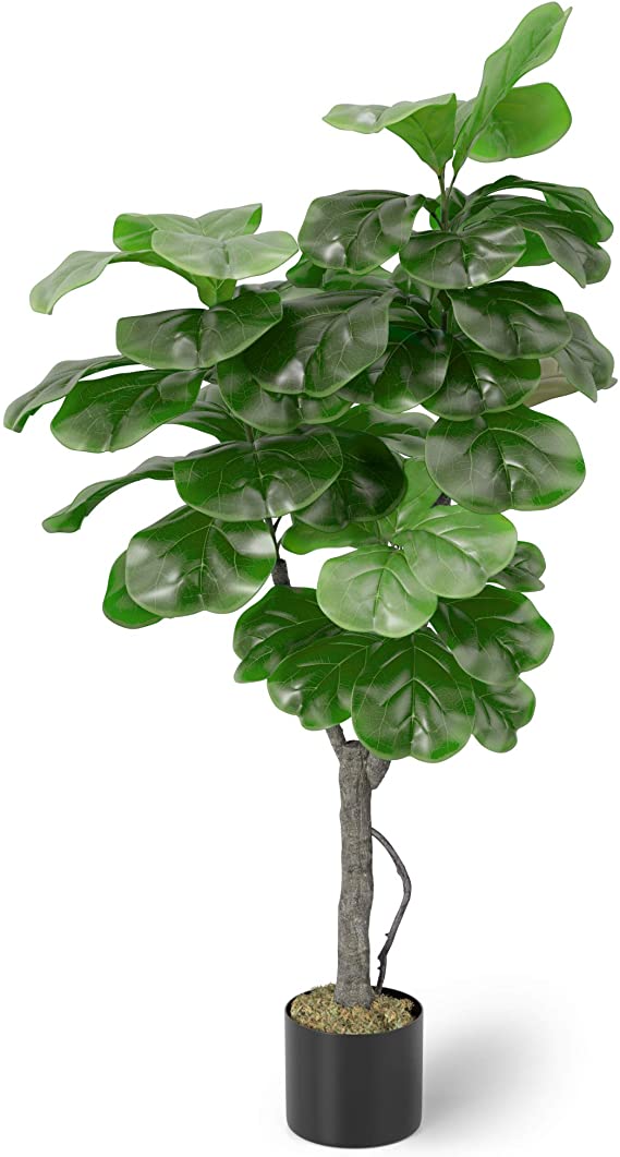 Barnyard Designs 4ft (48”) Artificial Fiddle Leaf Fig Tree, Faux Indoor Fake Plant Decoration for Home Decor