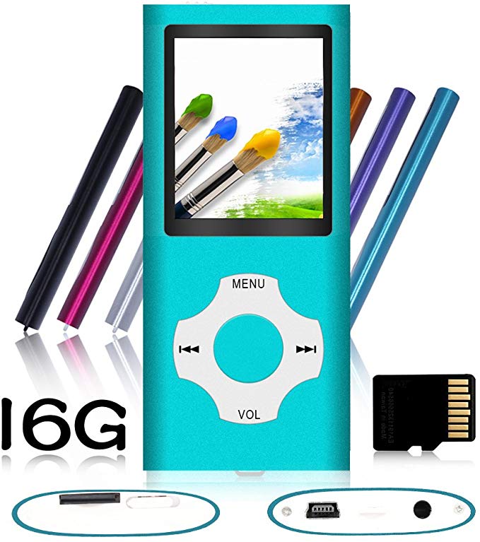 Tomameri - Portable MP3 / MP4 Player with Rhombic Button, Including a 16 GB Micro SD Card and Support Up to 64GB, Compact Music, Video Player, Photo Viewer Supported - White-and-Blue