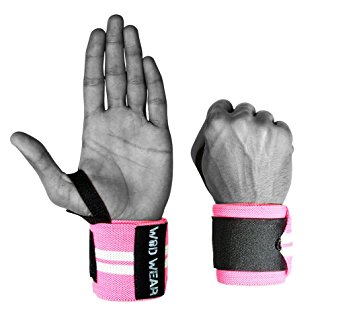 Elastic Wrist Wraps - 18 Inch Pair for Fitness, Powerlifting, Bodybuilding, Weight Lifting, Cross-training Wrist Supports for Weight Training - With Hook and Loop Grip
