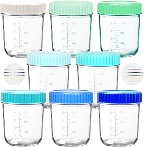 Youngever 8 Pack 180ML Glass Baby Food Storage, Baby Food Glass Containers with Airtight Lids, 8 Coastal Colors