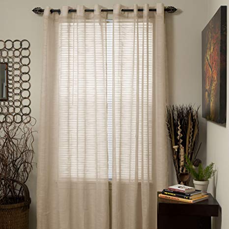 Lavish Home Mia Jacquard Grommet Single Curtain Panel, 95-Inch, Beige