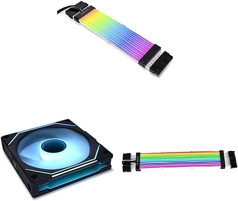 Lian Li Strimer Plus V2 24 Pin (PW24-PV2) Black & UNI Fan SL-Infinity 120 RGB Single Pack Black & Strimer Plus V2 Triple 8 Pin (PW12-PV2) -Addressable RGB VGA Power Cable Black