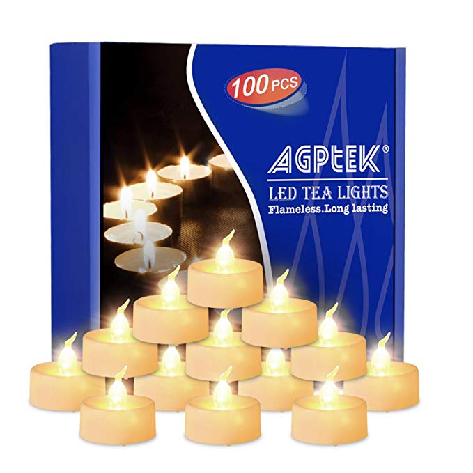 AGPtek® 100 PACK No flicker Flameless LED Candles Battery-Operated Tealights for Wedding Holiday Party Home Decoration-Warm White