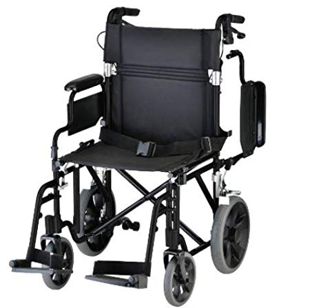 NOVA Medical Products Nova Lightweight Transport Chair with Locking Hand Brakes, 12" Rear Wheels, Black
