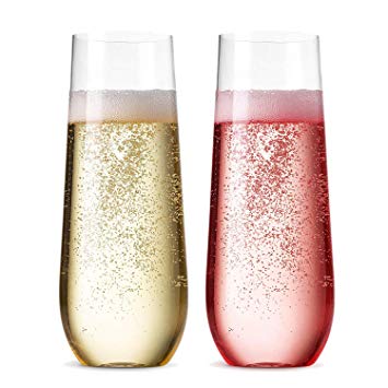 Inewex Unbreakable Plastic Champagne Flutes 9 Ounce | 100% Tritan Shatterproof Reusable Stemless Champagne Glasses | BPA-free Dishwasher Safe | for Wedding/Party | Set of 8