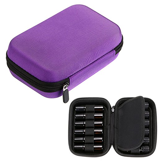 Hipiwe Hard Shell Essential Oil Carrying Case Holds 12 Bottles (Can hold 5ml, 10ml, &10ml Rollers) Travel Size Essential Oils Bag Organizer Perfect for Young Living, doTERRA, and more (Purple)