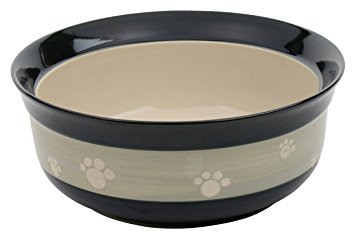 PapwPawz Stoneware Paw Imprinted Pet Feeding Bowl