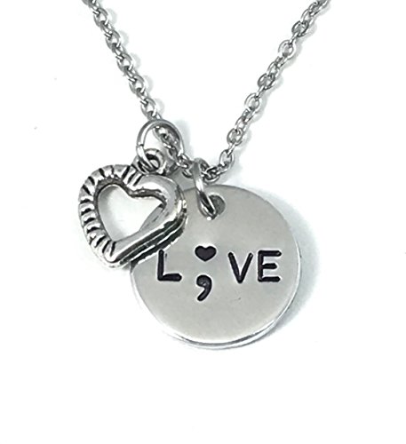 Semicolon Necklace Hand Stamped My Story Isn't Over Live Love