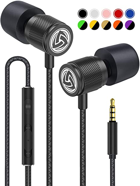 LUDOS Ultra Wired Earbuds in Ear Headphones with Microphone, Earphones with Mic and Volume Control, Memory Foam, Reinforced Cable, Bass Compatible with iPhone, Apple, iPad, Computer, Laptop, PC