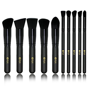 FEIYAN Makeup Brushes Set Premium Synthetic Cosmetic Set Professional Liquid Foundation Face Eyeliner Blush Contour Powder Brushes Kit (10 pcs, Black)