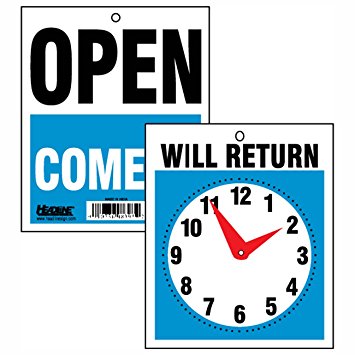Headline Sign 9382 Double-Sided Open/Will Return Sign with Clock Hands, 7.5 Inches by 9 Inches