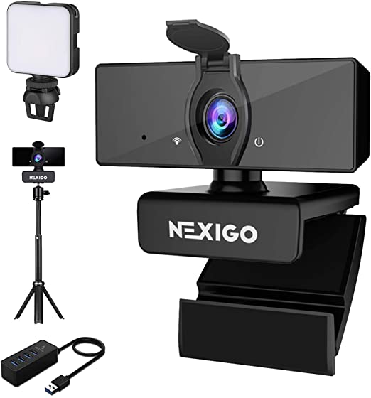 1080P Webcam Kits, NexiGo FHD USB Web Camera with Privacy Cover, Extendable Tripod Stand, Video Conference Lighting, USB 3.0 Hub, for Zoom/Skype/Teams Online Teaching, Laptop MAC PC Desktop